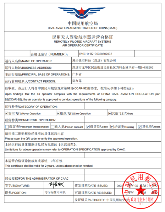 开放类运营合格证